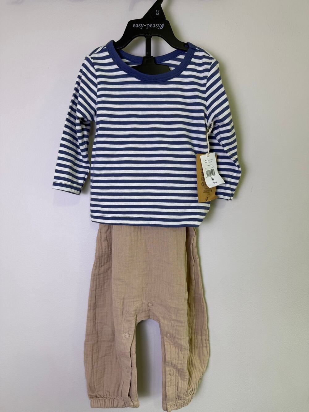 Easy Peasy Neutral Muslin Overall Set 12M OEKO-TEX Organic Style NWT